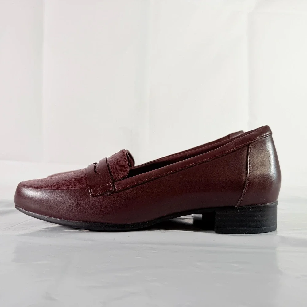 Clarks Women Juliet Coast‎ Leather Slip On Loafers Burgundy Size 6.5